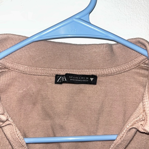 Zara Women's Size Small Pink Collared Polo V-Neck Crop Top - Picture 3 of 5